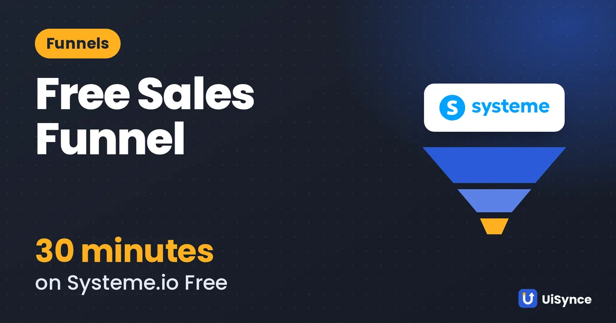 Systeme.io logo above a funnel: visitors, signup page, thank-you page with freebie